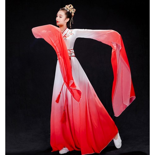 pink red Chinese  folk Water Sleeves Dance costumes Female art examination performance fairy plucking Hanfu princess Classical dance dresses